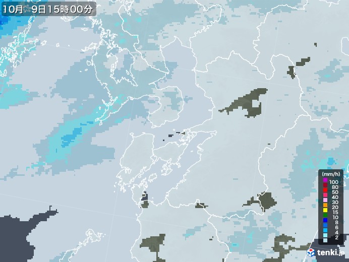 熊本県の雨雲レーダー(2022年10月09日)