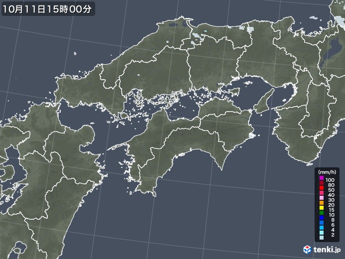 四国地方の雨雲レーダー(2022年10月11日)