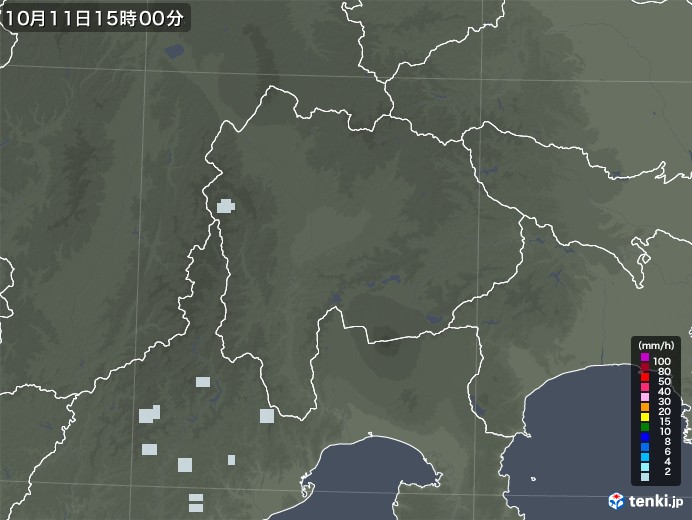 山梨県の雨雲レーダー(2022年10月11日)