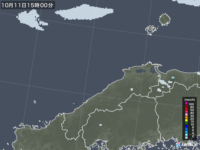 島根県の雨雲レーダー(2022年10月11日)