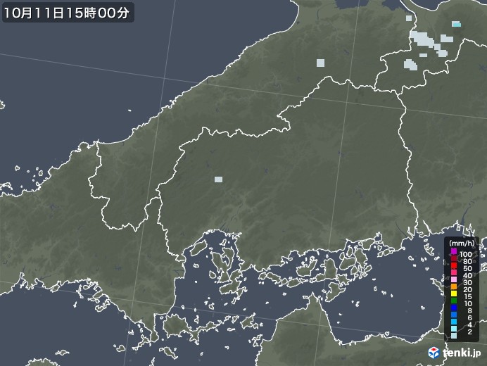 広島県の雨雲レーダー(2022年10月11日)