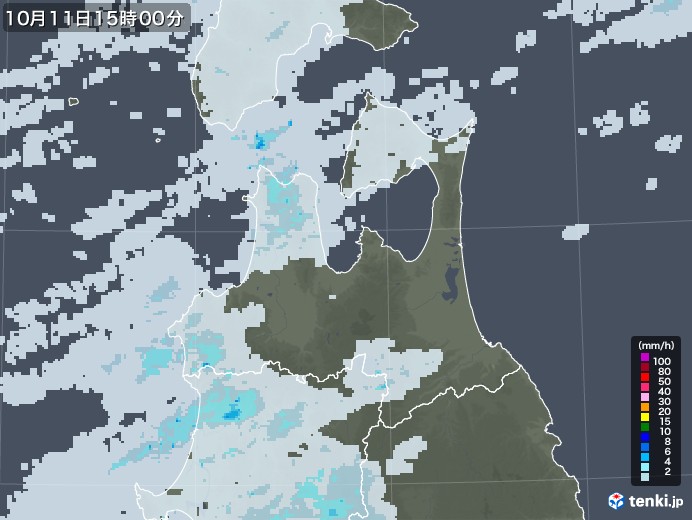 青森県の雨雲レーダー(2022年10月11日)