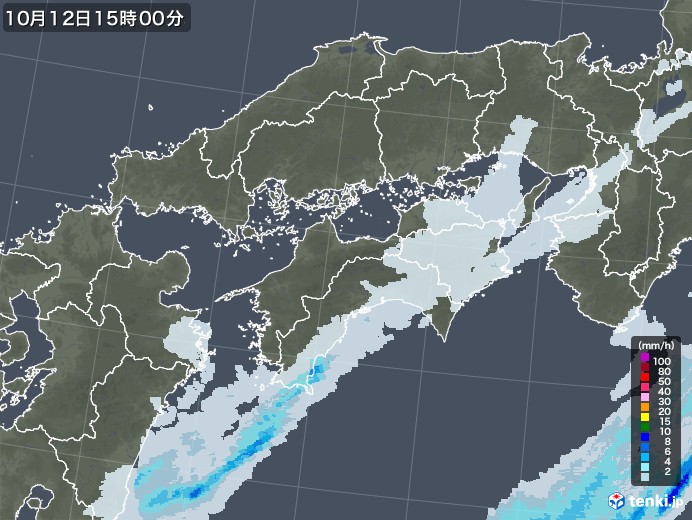 四国地方の雨雲レーダー(2022年10月12日)