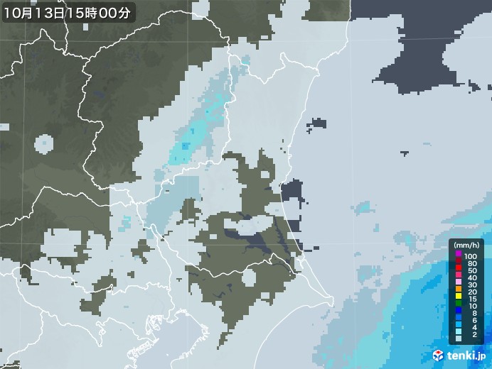 茨城県の雨雲レーダー(2022年10月13日)
