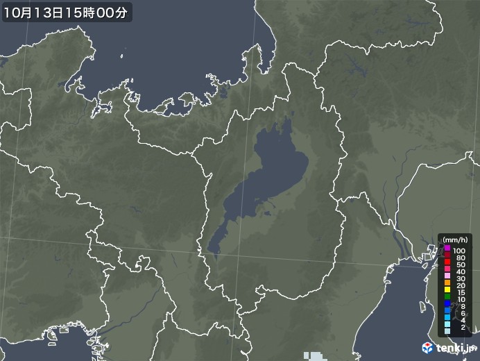 滋賀県の雨雲レーダー(2022年10月13日)