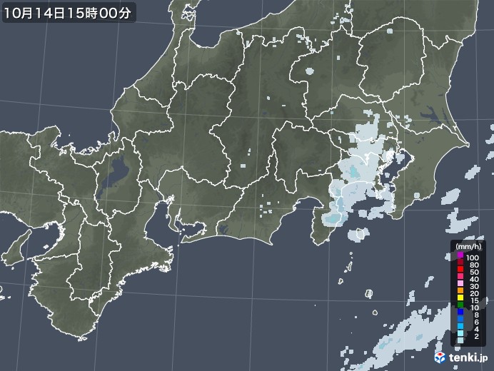 東海地方の雨雲レーダー(2022年10月14日)