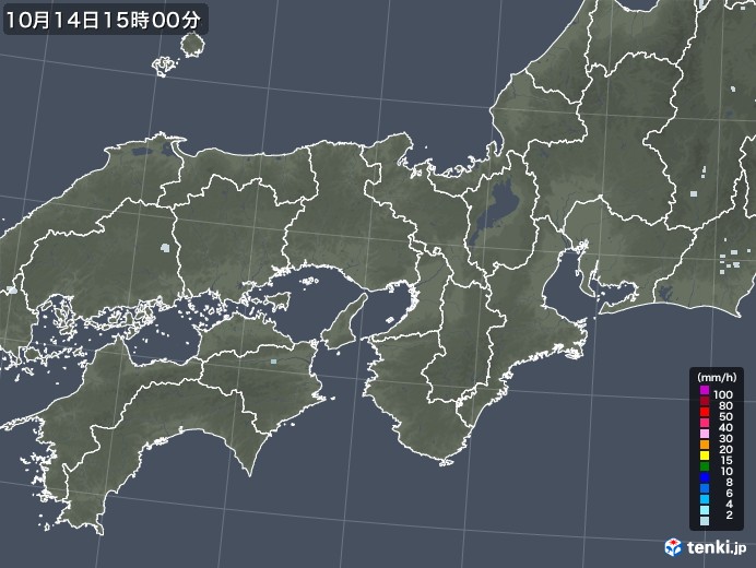 近畿地方の雨雲レーダー(2022年10月14日)
