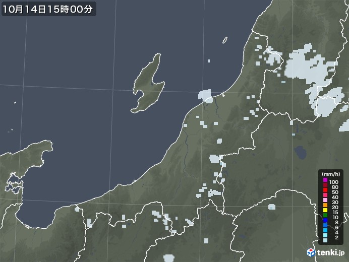 新潟県の雨雲レーダー(2022年10月14日)