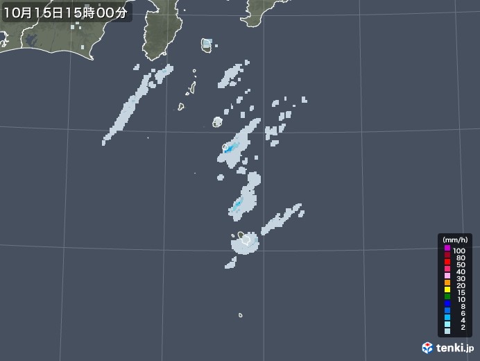 伊豆諸島(東京都)の雨雲レーダー(2022年10月15日)