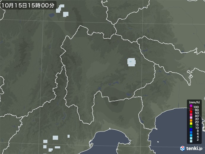 山梨県の雨雲レーダー(2022年10月15日)