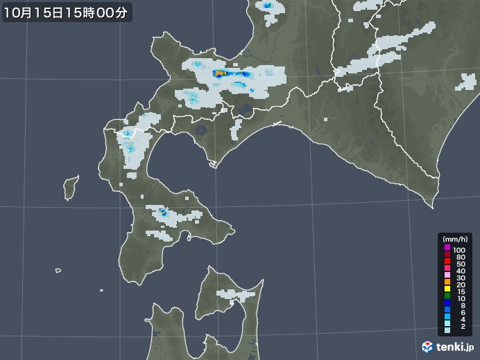 道南の雨雲レーダー(2022年10月15日)
