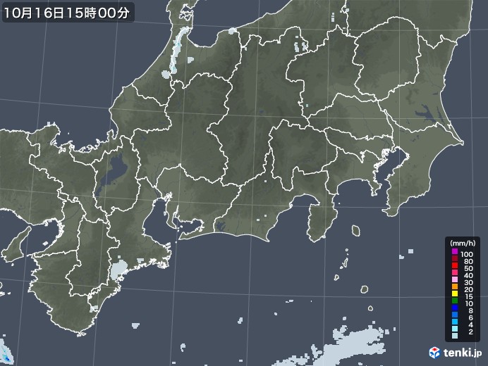 東海地方の雨雲レーダー(2022年10月16日)
