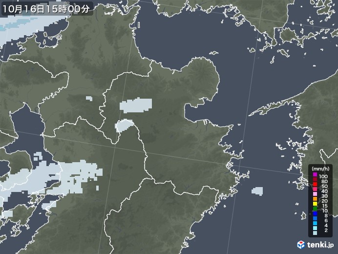 大分県の雨雲レーダー(2022年10月16日)
