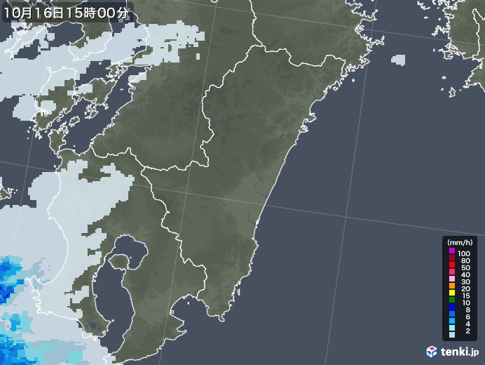 宮崎県の雨雲レーダー(2022年10月16日)