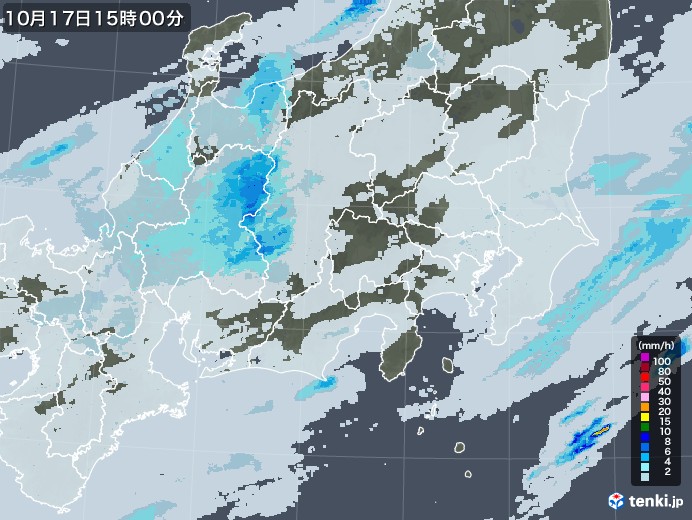 関東・甲信地方の雨雲レーダー(2022年10月17日)