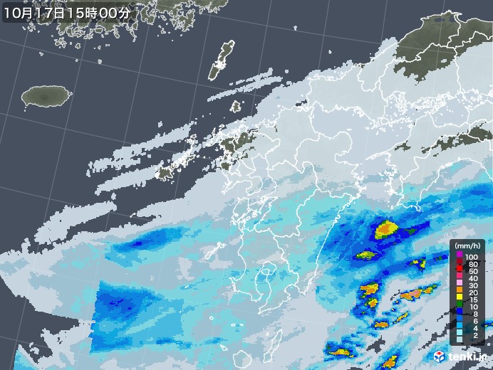 九州地方の雨雲レーダー(2022年10月17日)