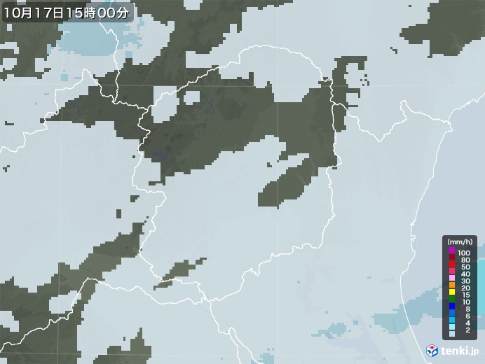 栃木県の雨雲レーダー(2022年10月17日)