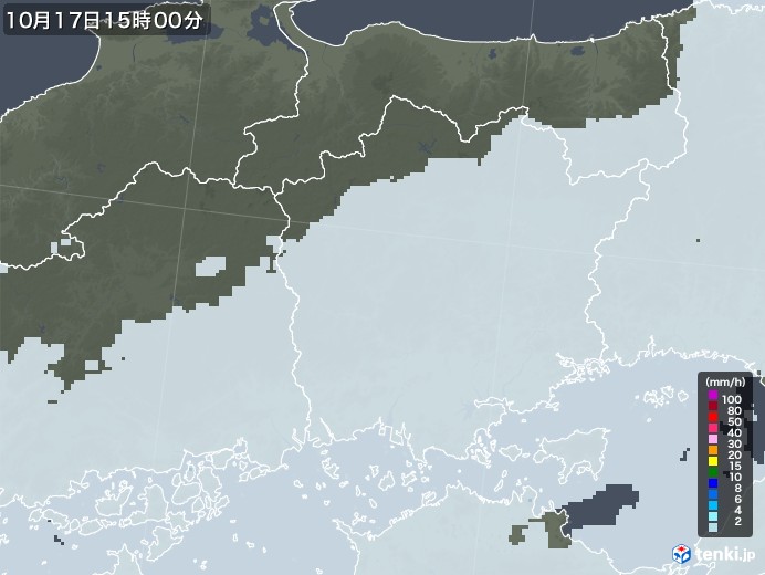 岡山県の雨雲レーダー(2022年10月17日)