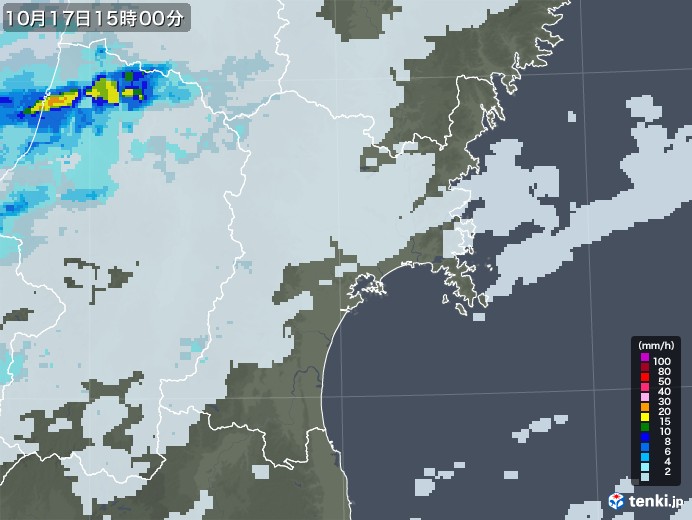 宮城県の雨雲レーダー(2022年10月17日)