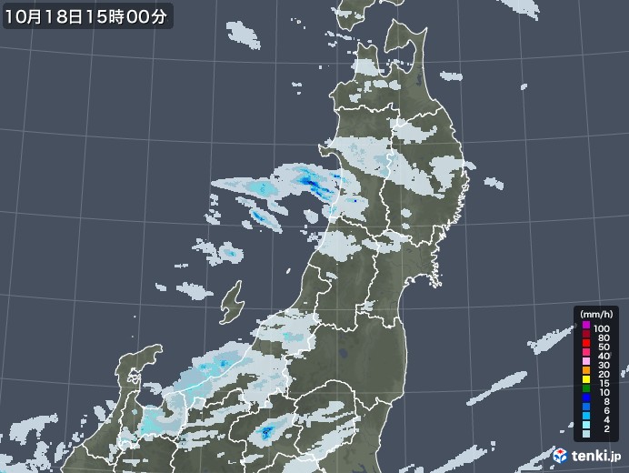 東北地方の雨雲レーダー(2022年10月18日)