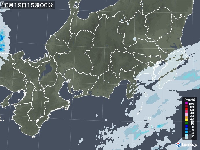 東海地方の雨雲レーダー(2022年10月19日)