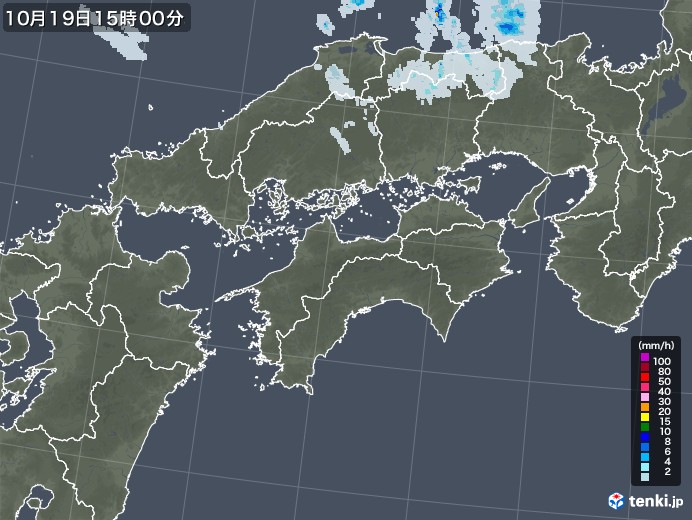 四国地方の雨雲レーダー(2022年10月19日)