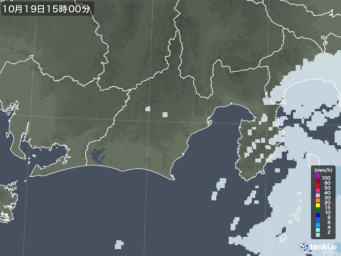 静岡県の雨雲レーダー(2022年10月19日)