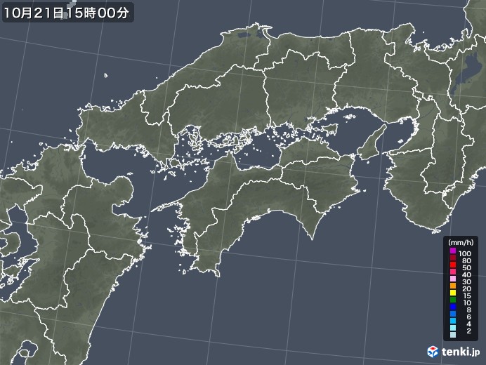 四国地方の雨雲レーダー(2022年10月21日)