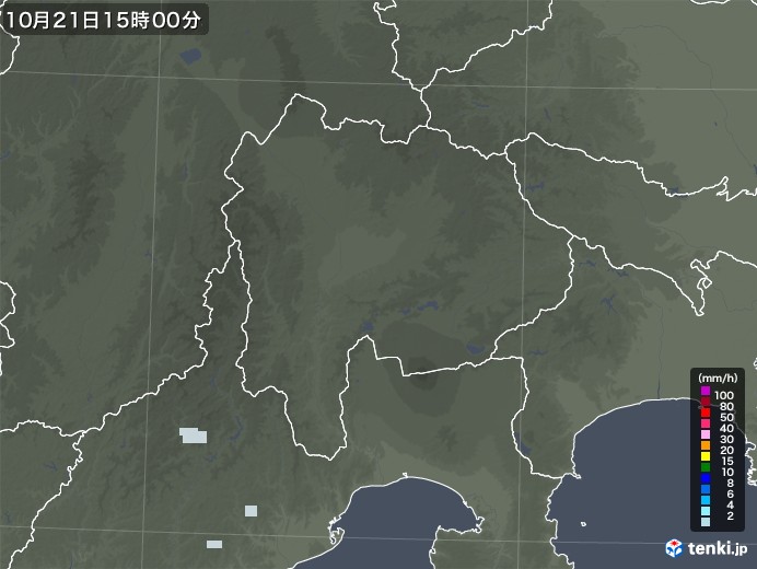 山梨県の雨雲レーダー(2022年10月21日)