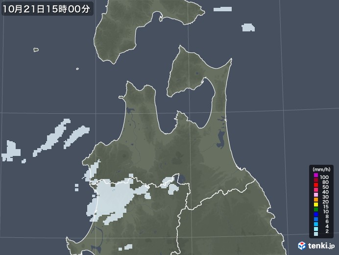 青森県の雨雲レーダー(2022年10月21日)