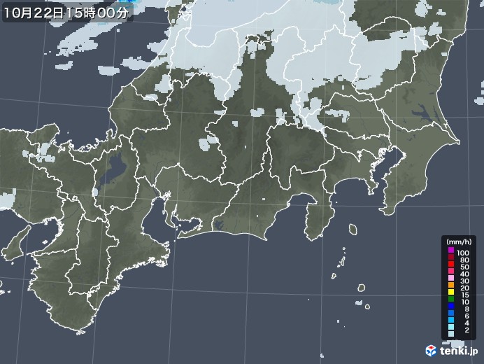 東海地方の雨雲レーダー(2022年10月22日)