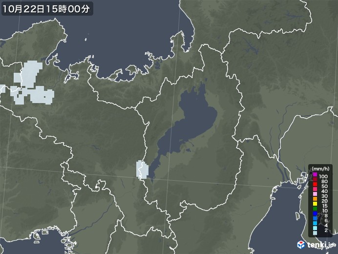 滋賀県の雨雲レーダー(2022年10月22日)