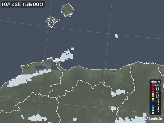 鳥取県の雨雲レーダー(2022年10月22日)