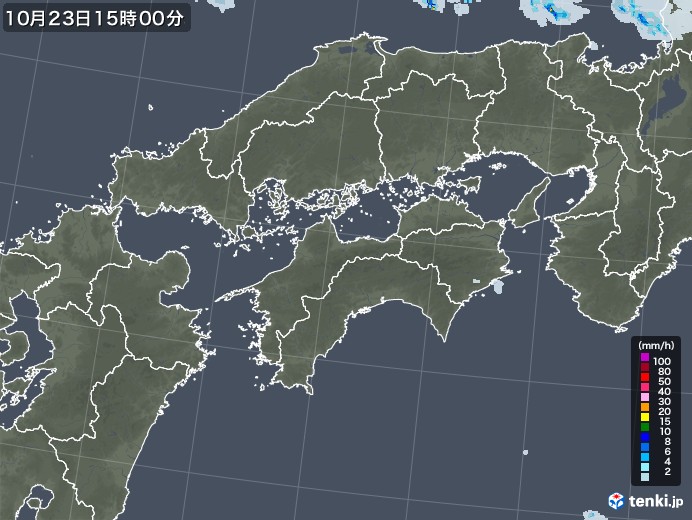 四国地方の雨雲レーダー(2022年10月23日)