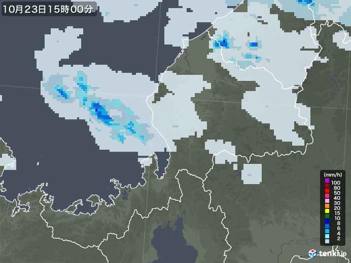 福井県の雨雲レーダー(2022年10月23日)