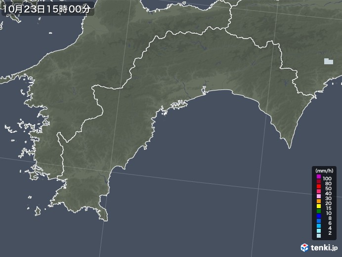 高知県の雨雲レーダー(2022年10月23日)
