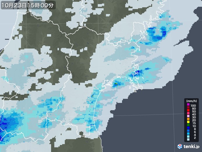 宮城県の雨雲レーダー(2022年10月23日)