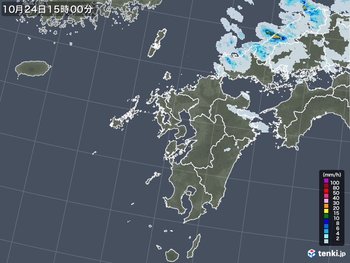 九州地方の雨雲レーダー(2022年10月24日)