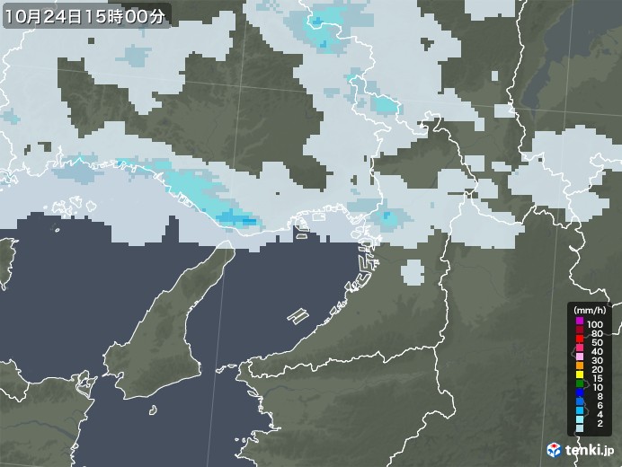 大阪府の雨雲レーダー(2022年10月24日)