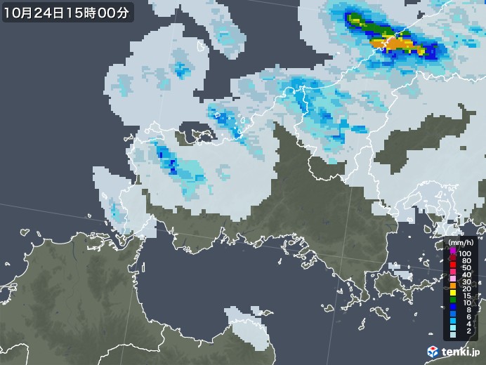 山口県の雨雲レーダー(2022年10月24日)