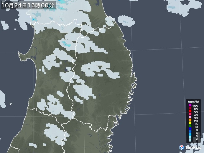 岩手県の雨雲レーダー(2022年10月24日)