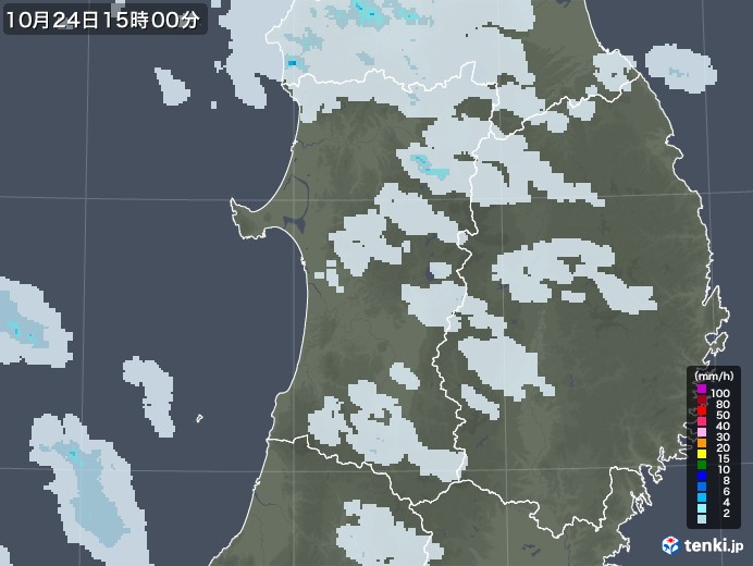 秋田県の雨雲レーダー(2022年10月24日)