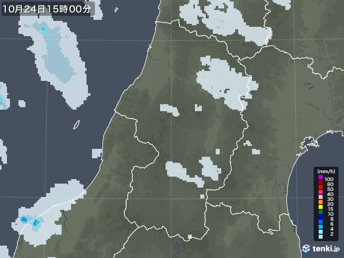 山形県の雨雲レーダー(2022年10月24日)