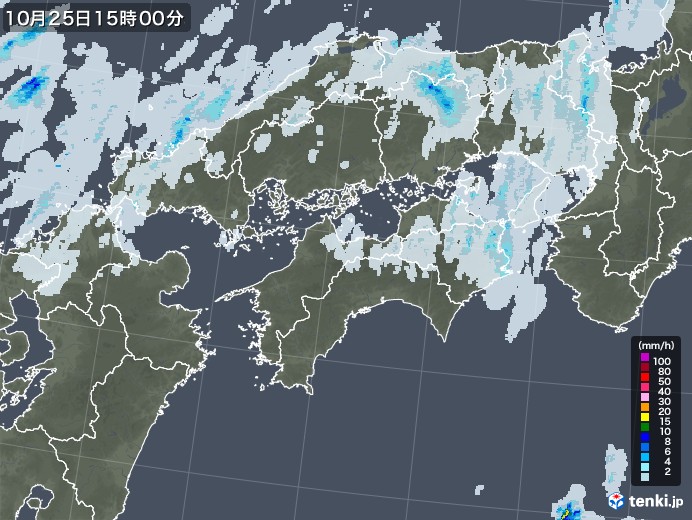 四国地方の雨雲レーダー(2022年10月25日)
