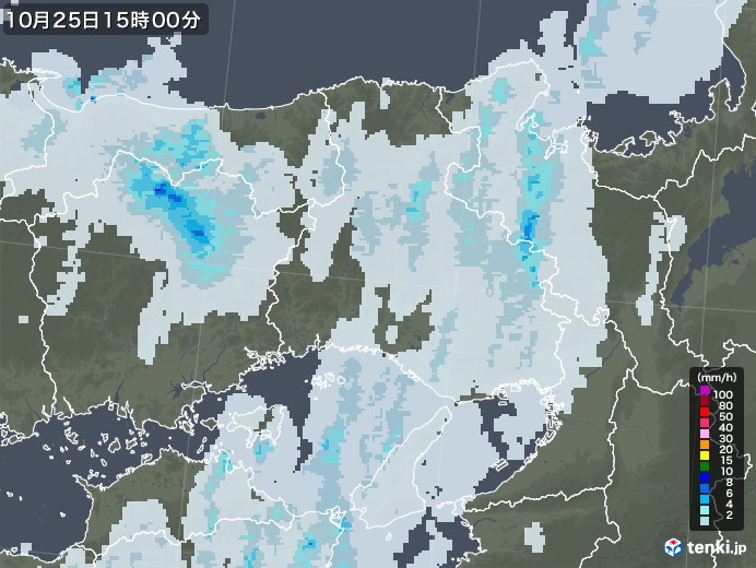 兵庫県の雨雲レーダー(2022年10月25日)