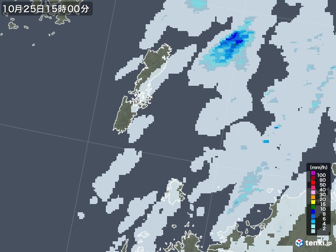 壱岐・対馬(長崎県)の雨雲レーダー(2022年10月25日)
