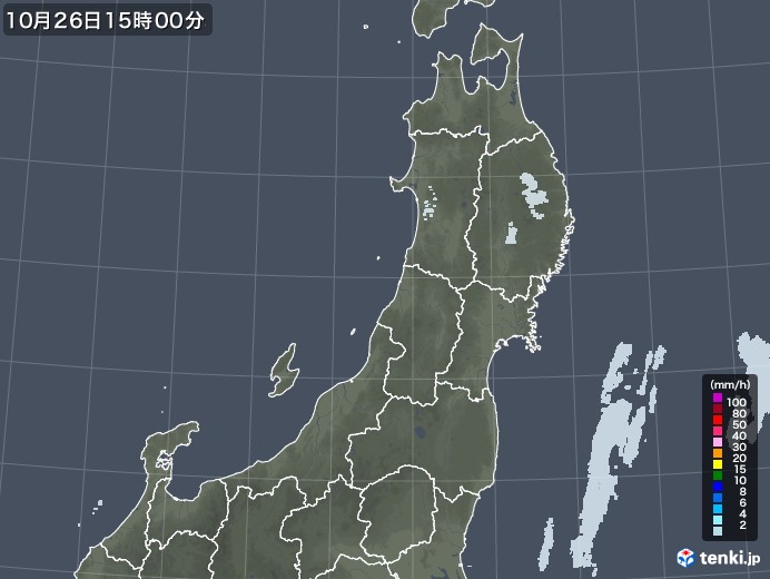 東北地方の雨雲レーダー(2022年10月26日)