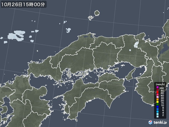 中国地方の雨雲レーダー(2022年10月26日)