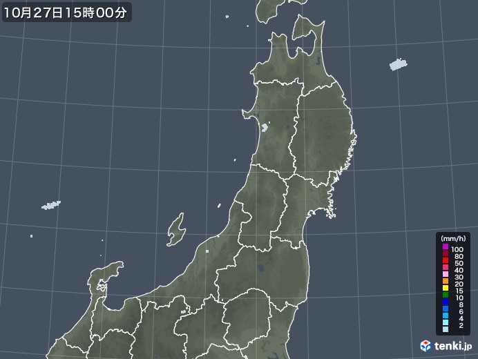 東北地方の雨雲レーダー(2022年10月27日)