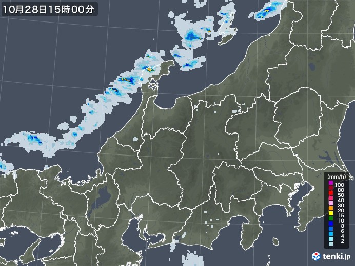 北陸地方の雨雲レーダー(2022年10月28日)